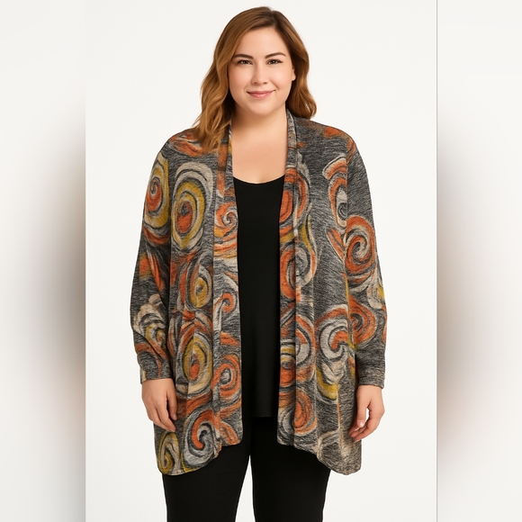 Ali Miles Womens 3X Kimono Open Front Cardigan Jacket Shawl Blouse Wrap Art Boho - Picture 1 of 7